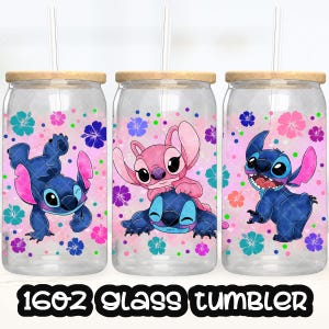 Anime Cartoon Stitch Angel Cup PNG File DIGITAL DOWNLOAD 16oz Glass Tumbler Design, 16oz Libby Cup Wrap