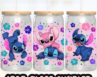 Anime Cartoon Stitch Angel Cup PNG File DIGITAL DOWNLOAD 16oz Glass Tumbler Design, 16oz Libby Cup Wrap