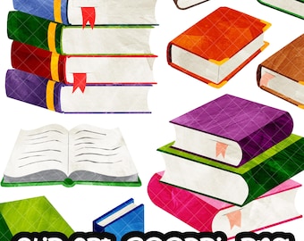 Books clipart watercolor book digital clip art bookmarks PNG