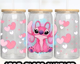 Anime Cartoon Stitch Angel Cup PNG File DIGITAL DOWNLOAD 16oz Glass Tumbler Design, 16oz Libby Cup Wrap