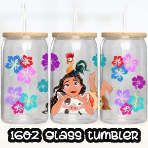 Anime Cartoon Princess Moana Cup PNG File DIGITAL DOWNLOAD 16oz Glass Tumbler Design, 16oz Libby Cup Wrap