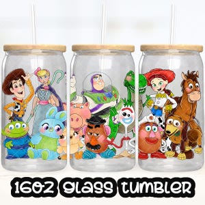 Anime Cartoon Toy Story Buzz Lightyear Woody Cup PNG File DIGITAL DOWNLOAD 16oz Glass Tumbler Design, 16oz Libby Cup Wrap