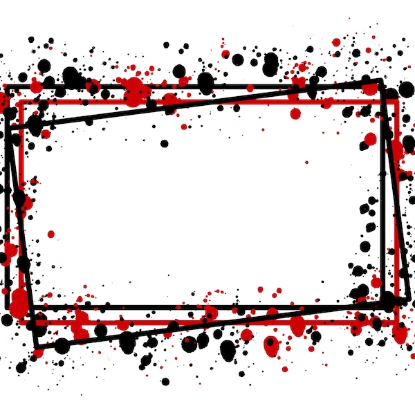 Rahmen Splatter Rot Schwarz Hintergrund | Druckbares Kunstwerk | Splash Rechteckrahmen | Paint Splatter Hintergrund | Sublimation PNG