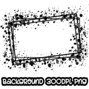 Cadre gris éclaboussures sur fond noir | Oeuvre d'art imprimable | Cadre rectangulaire Splash | Fond d'éclaboussures de peinture | Sublimation PNG