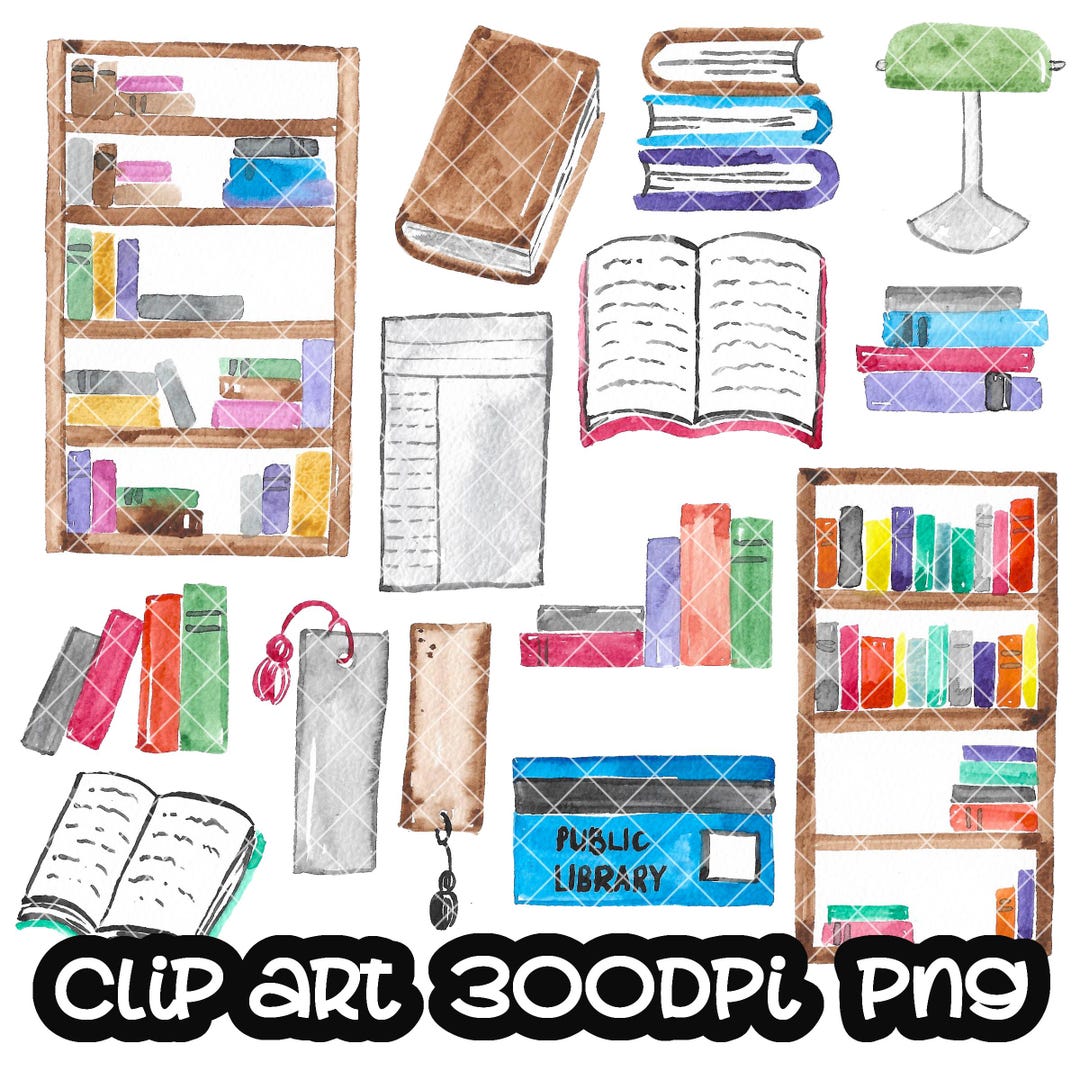 Library Clickart Library Clip Art, Watercolor Clipart (PNG, Instant Download) - Etsy
