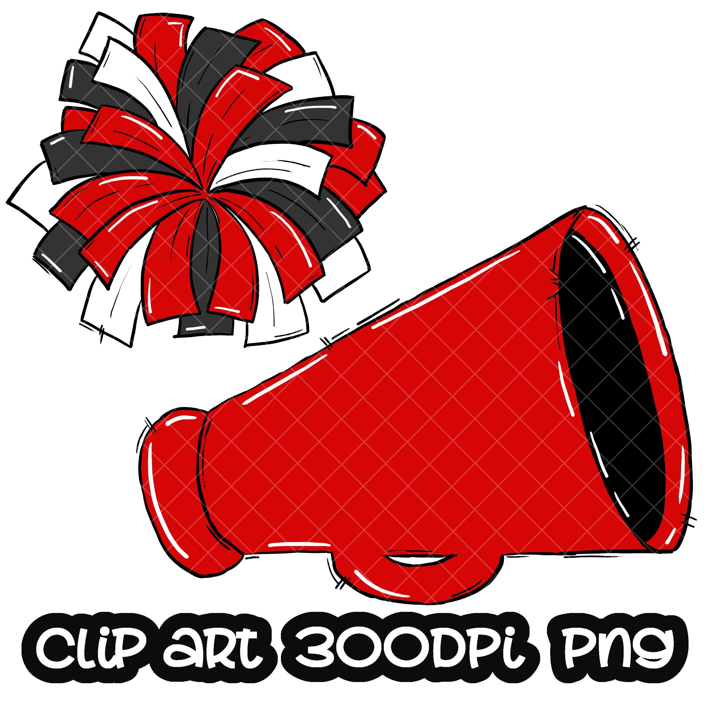 Cheer Poms Megaphone Red Grey | Digital Download cheerleader cheerleading | Sublimation Sport design | School Team Sublimation PNG