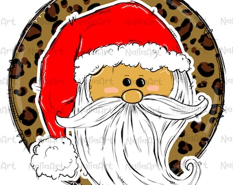 Santa Claus Leopard Sublimation Design PNG Christmas Clip art Winter Clipart Sublimation PNG