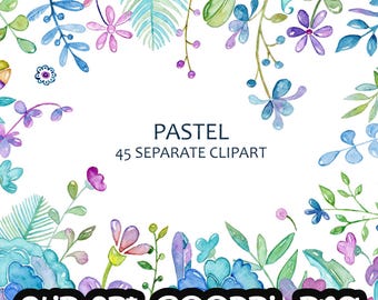 Watercolor Flowers pastel, floral, leaf, bouquet, digital clipart, invitationsrt, wedding Free Commercial Use PNG