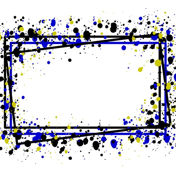 Rahmen Splatter Blau Gelb Schwarz Hintergrund | Druckbares Kunstwerk | Splash Rechteckrahmen | Paint Splatter Hintergrund | Sublimation PNG