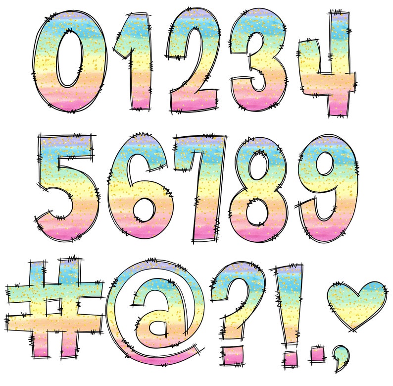 Doodle Letters Rainbow Ombre Clipart Glitter Confetti Letters Etsy
