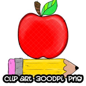 Teacher Sublimation Design PNG Pencil Apple Hand Drawn Digital Download Art School Back To School Printable Artwork
