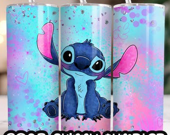 Anime Cartoon Stitch Angel 20oz Skinny Tumbler Wrap, Straight&Tapered Tumbler Design Sublimation Download PNG