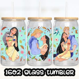 Anime Cartoon Princess Pocahontas Cup PNG File DIGITAL DOWNLOAD 16oz Glass Tumbler Design, 16oz Libby Cup Wrap