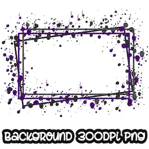 Cadre gris éclaboussures sur fond violet | Oeuvre d'art imprimable | Cadre rectangulaire Splash | Fond d'éclaboussures de peinture | Sublimation PNG