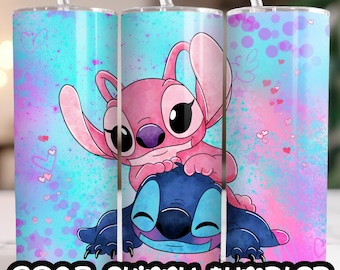 Anime Cartoon Stitch Angel 20oz Skinny Tumbler Wrap, Straight&Tapered Tumbler Design Sublimation Download PNG
