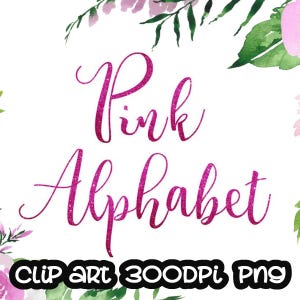 Pink Glitter Alphabet Clip art, Pink Alphabet, Digital clipart, Numbers, Font, Letters cards, invitationsrt, PNG