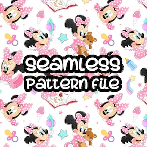 Padrão sem emendas da Minnie Baby Toddler, Mickey Mouse e amigos, fundo de papel digital para download em JPG
