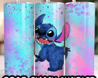 Anime Cartoon Stitch Angel 20oz Skinny Tumbler Wrap, Straight&Tapered Tumbler Design Sublimation Download PNG
