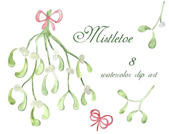 Mistletoe watercolor, christmas handpainted watercolor, digital clipart, winter, cards, PNG