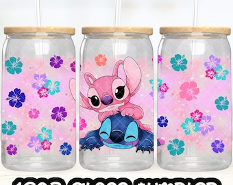 Anime Cartoon Stitch Angel Cup PNG File DIGITAL DOWNLOAD 16oz Glass Tumbler Design, 16oz Libby Cup Wrap