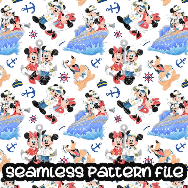 Minnie Mickey Mouse Sailor Cruise Ship Seamless Pattern, Mickey Mouse and Friends Digital Paper Background Download JPG