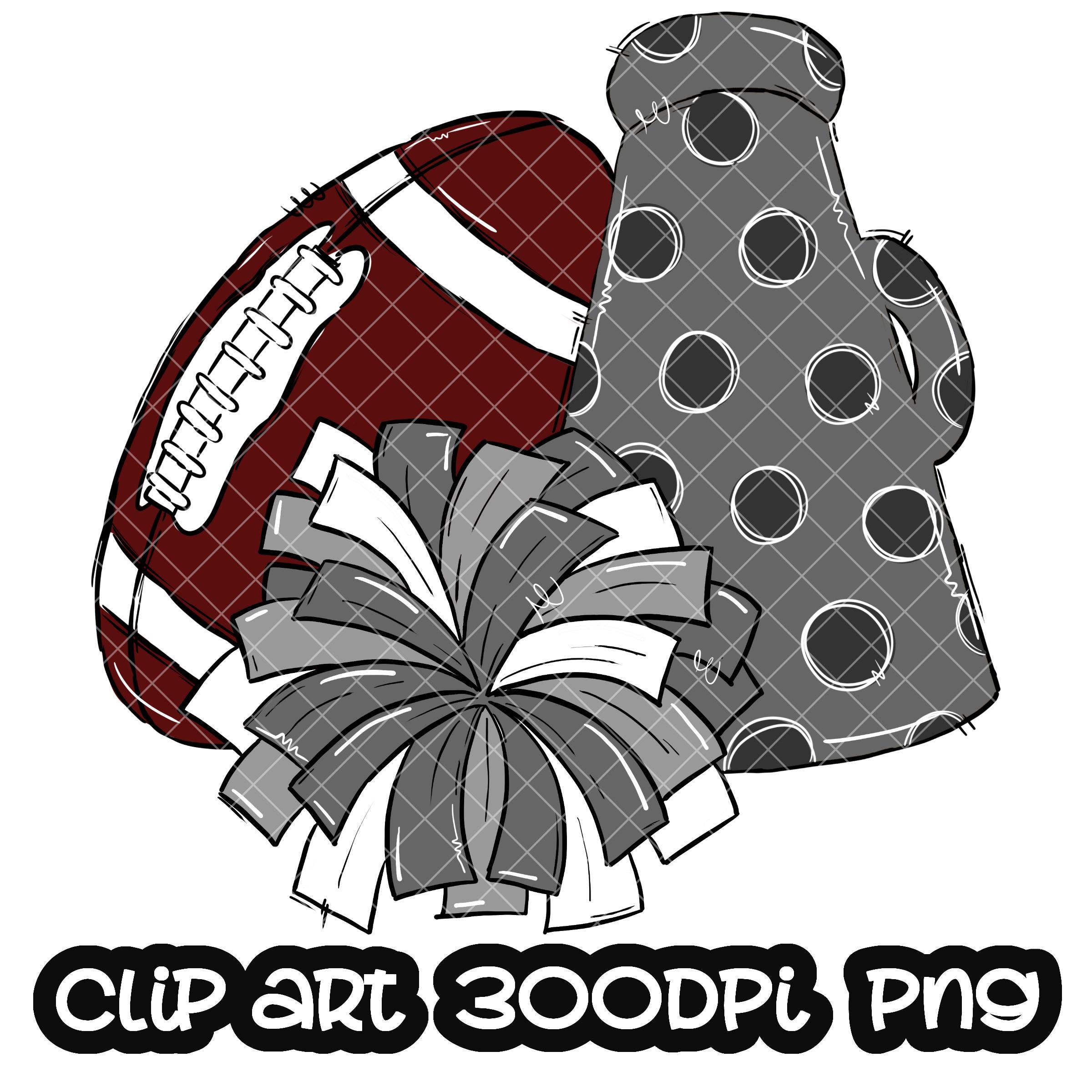 Football Cheer Poms Megaphone Grey Dots Digital Download cheerleader cheerleading Sublimation Sport design School Team PNG