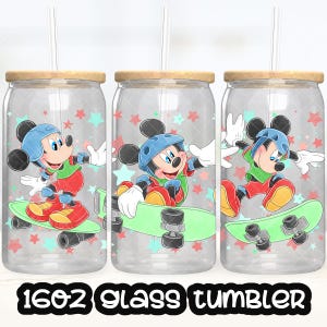Mickey Mouse Cup PNG File DIGITAL DOWNLOAD 16oz Glass Tumbler Design, 16oz Libby Cup Wrap