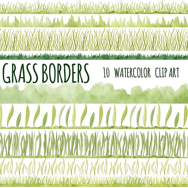 Grass Borders Aquarelle peinte à la main, Clipart, éléments floraux, bricolage d’invitation, ornemental Utilisation commerciale gratuite PNG