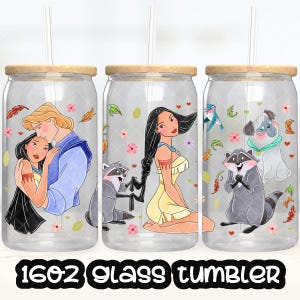 Anime Cartoon Princess Pocahontas Cup PNG File DIGITAL DOWNLOAD 16oz Glass Tumbler Design, 16oz Libby Cup Wrap