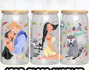 Anime Cartoon Princess Pocahontas Cup PNG File DIGITAL DOWNLOAD 16oz Glass Tumbler Design, 16oz Libby Cup Wrap