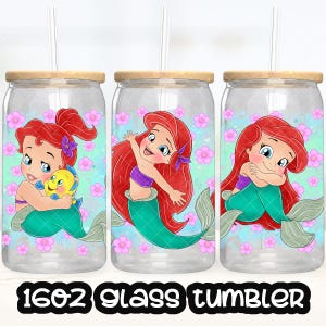 Princess Ariel Cup PNG File DIGITAL DOWNLOAD 16oz Glass Tumbler Design, 16oz Libby Cup Wrap