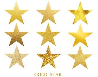 Gold Star, Stars clip art, Stars Glitter, foil gold, digital clipart, cards, invitationsrt, PNG