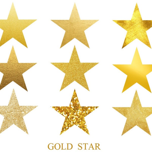 Gold Star, Stars clip art, Stars Glitter, foil gold, digital clipart, cards, invitationsrt, PNG