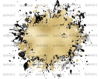 Background Paint Splatter Gold Black | Splash Frame | Splatter Background | Printable Artwork I Digital File | Sublimation PNG