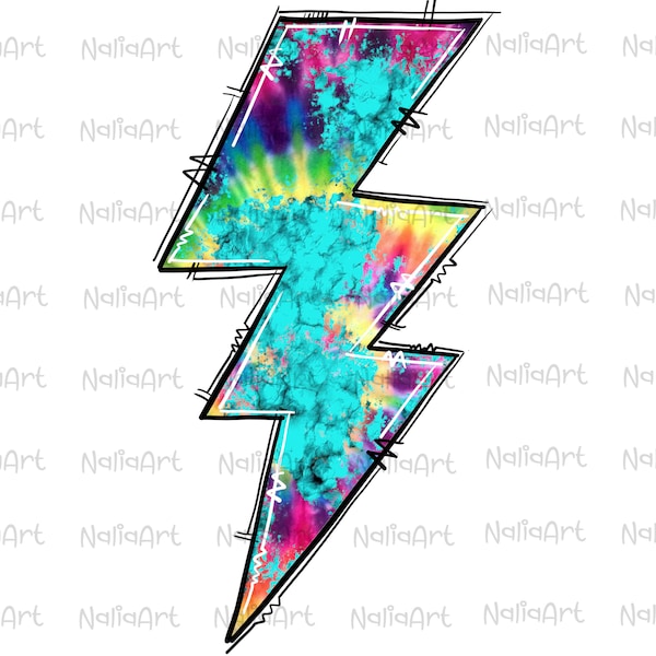 Lightning Bolt Turquoise Tie Dye PNG Sublimation PNG