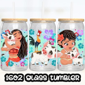 Anime Cartoon Princess Moana Cup PNG File DIGITAL DOWNLOAD 16oz Glass Tumbler Design, 16oz Libby Cup Wrap