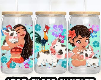 Anime Cartoon Prinzessin Moana Cup PNG-Datei DIGITAL DOWNLOAD 16oz Glasbecher Design, 16oz Libby Cup Wrap