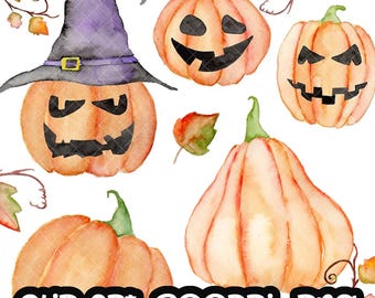 Halloween Pumpkin, Handpainted watercolor, digital clipart INSTANT DOWNLOAD