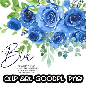 Aquarel rozeblauw, bloemen, krans, boeket, digitale clipart, kaarten, bruiloft, lijsten Gratis commercieel gebruik, png