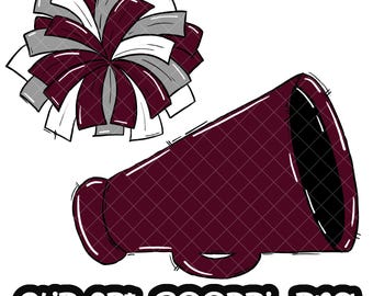 Cheer Poms Megaphone Football Burgund Maroon | Digital Download cheerleader cheerleading | Sublimation Sport | School Team Sublimation PNG