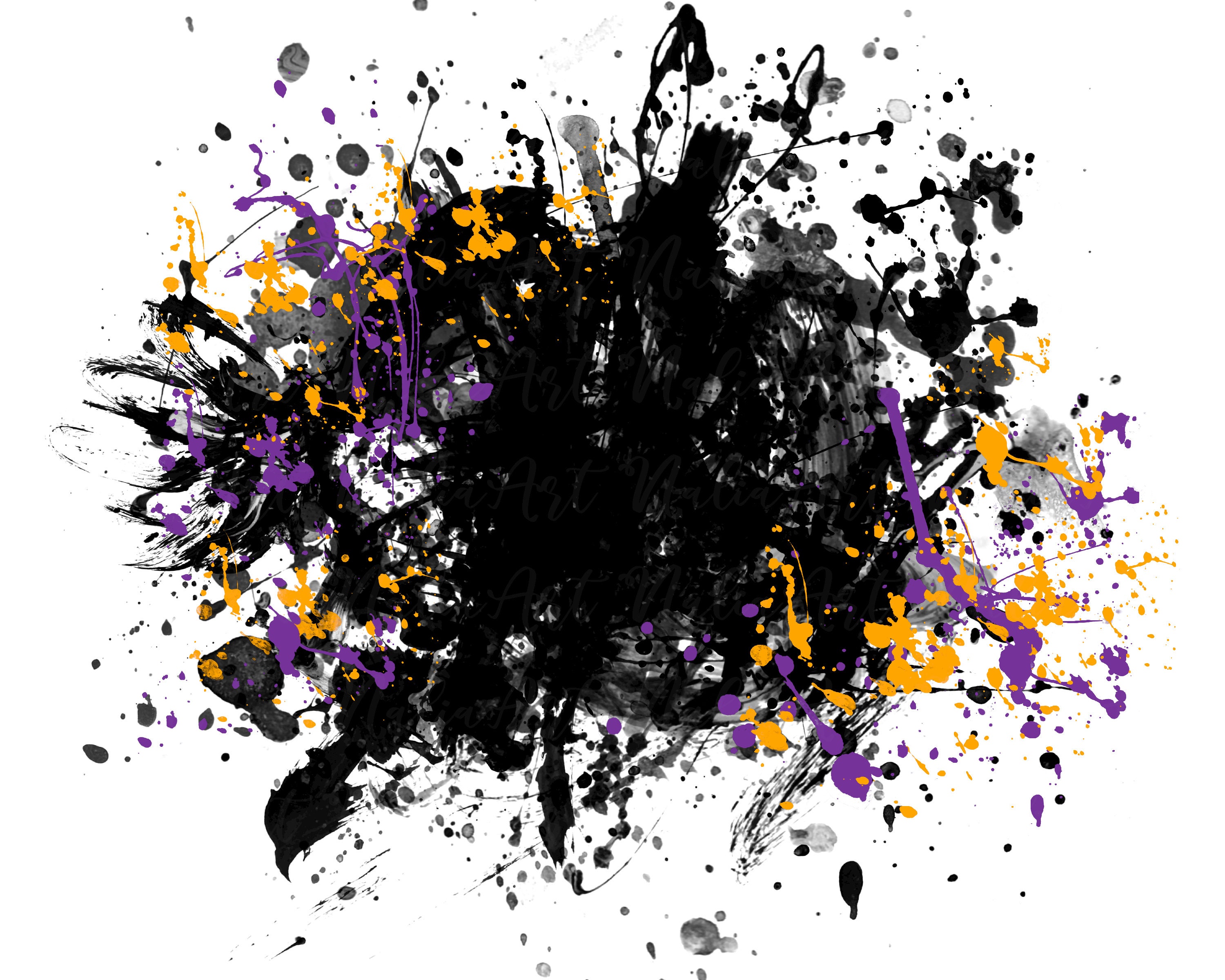 Background Paint Splatter Black Purple Orange Splash Frame Etsy