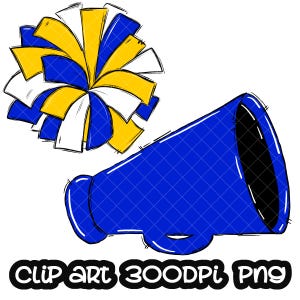 Cheer Poms Megafone Futebol Azul Ouro | Download Digital cheerleader cheerleading | Sublimação Design esportivo | Sublimação de time escolar PNG