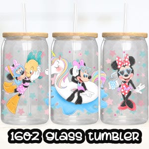 Minnie Cup PNG File DIGITAL DOWNLOAD 16oz Glass Tumbler Design, Mickey Mouse and Friends 16oz Libby Cup Wrap