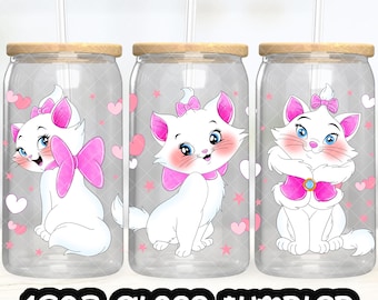 Archivo PNG de taza de gatito de Los Aristogatos, descarga digital, diseño de vaso de vidrio de 16 oz, envoltura de taza Libby de 16 oz