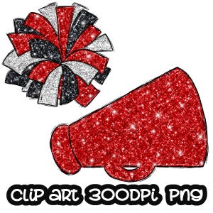 Poms Megaphon Fußball Rot Glitzer | Digitaler Download Cheerleader Cheerleader | Sublimationssport | Schulteam Sublimation PNG