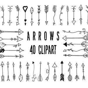 Clipart flèches dessinées à la main, clipart numérique, éléments de bricolage, cartes, invitationsrt, noir, PNG