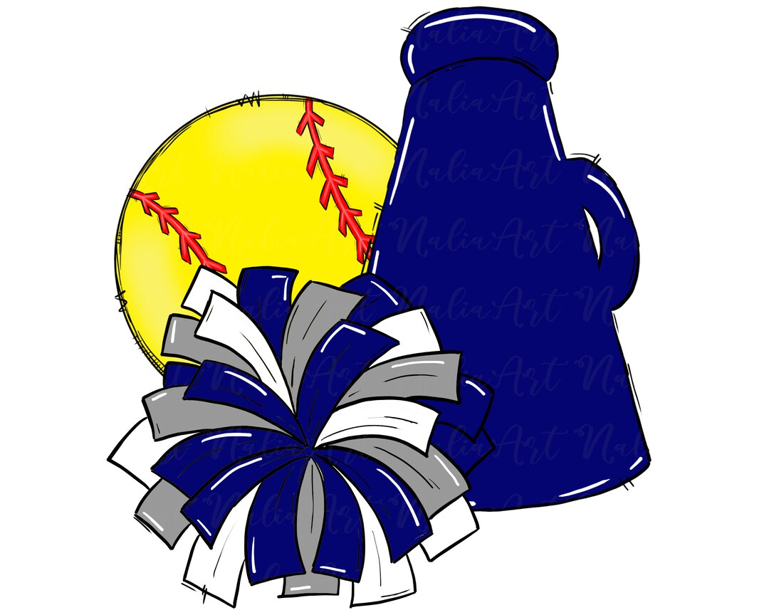Softball Cheer Poms Megaphone Blue Grey Silver Digital Download