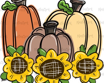 Fall Pumpkin Sunflowers Halloween Sublimation PNG I Hand Drawn Design Happy Halloween I Fall Design