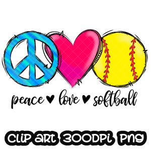 Peace Love Softball Sublimazione Design PNG / Sport Clip art / Sport Clipart / Squadra scolastica Sublimazione PNG