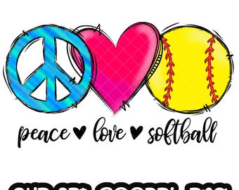 Peace Love Softball Sublimation Design PNG | Sport Clip art | Sport Clipart | School Team Sublimation PNG